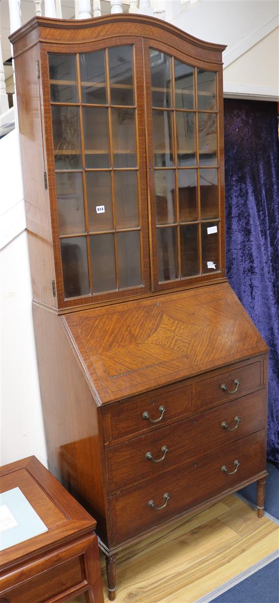 An Edwardian satinwood bureau bookcase, W.77cm